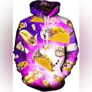 3D Taco Cat Graphic Sweatshirts Pullover Novelty Cool Funny Hoodie W/Pockets